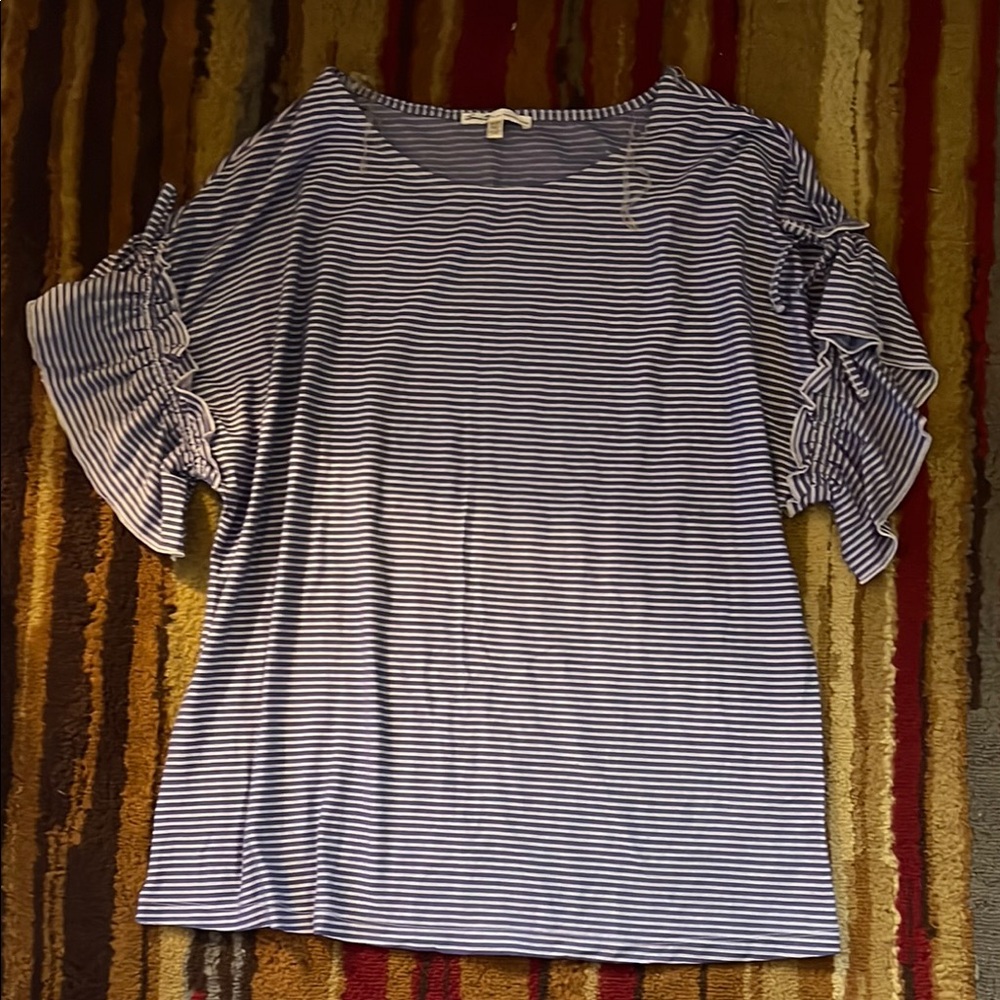 Seven7 Ruffled Gray and White Midi Dress